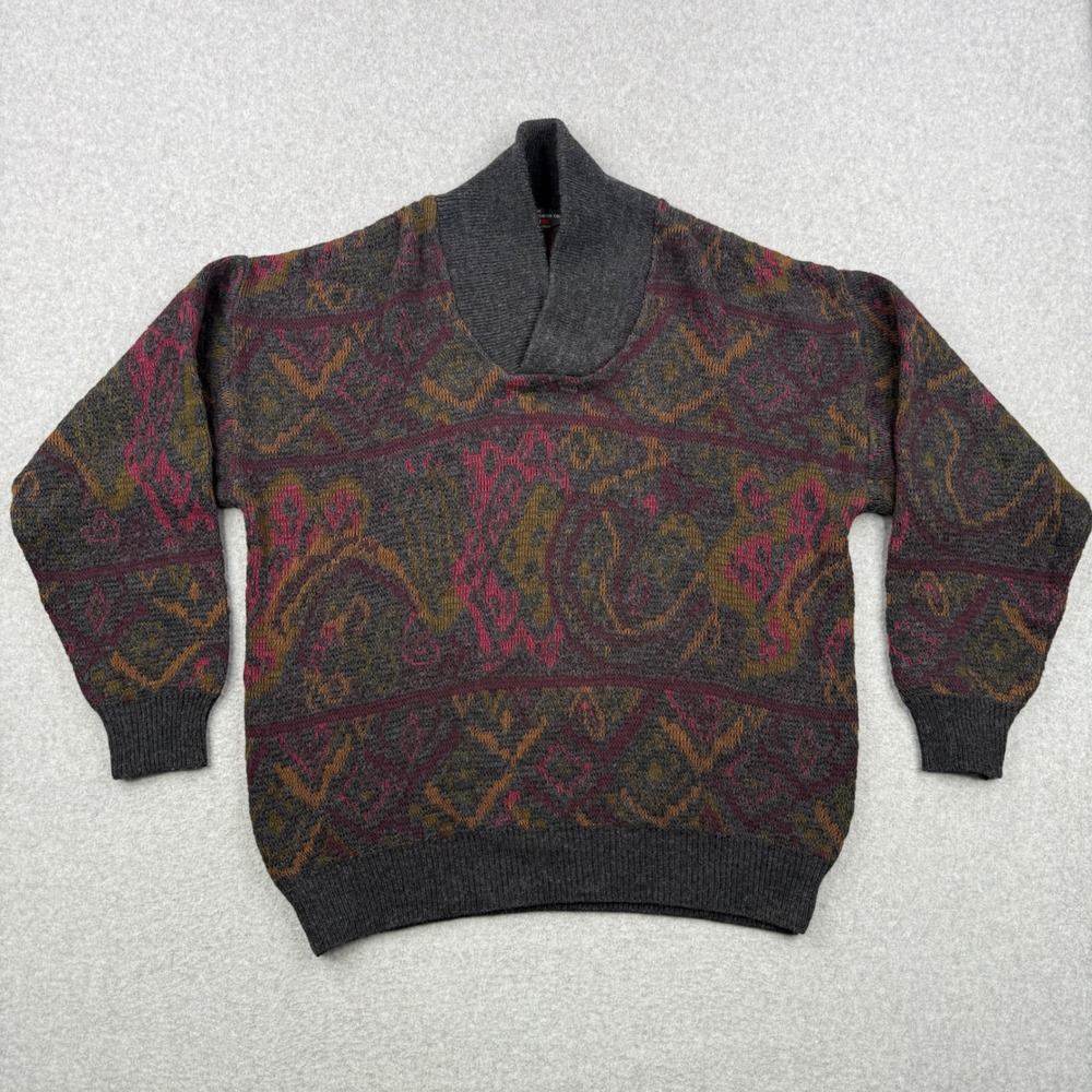The Italian‎ Sweater Co Sweater Mens XL Paisley Wool Blend Shawl Neck Made Italy